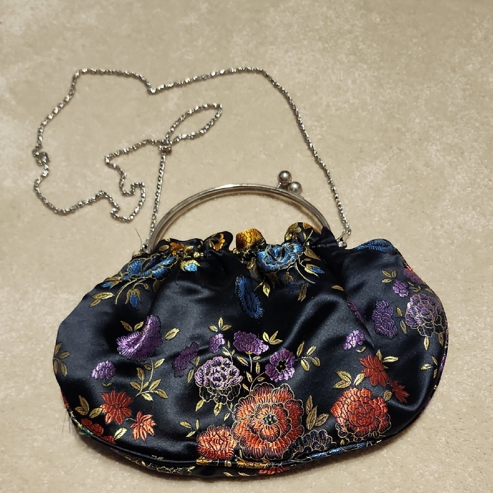 Aldo Floral Embroidered Asian Style Clutch with Chain